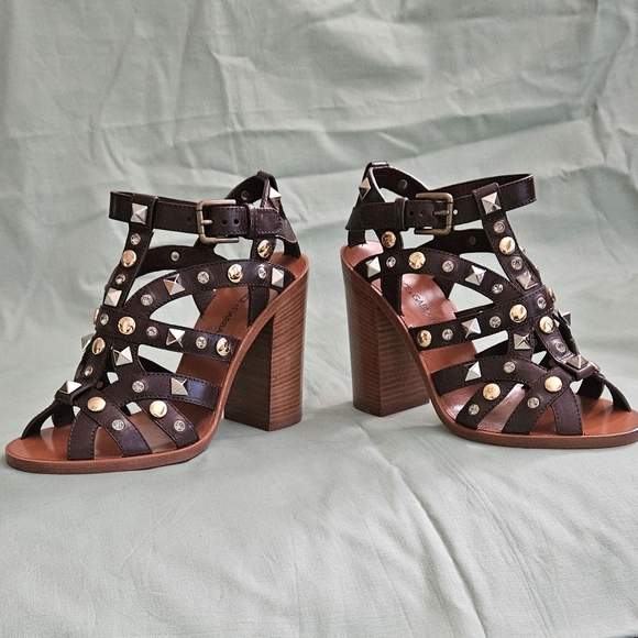 Dolce & Gabbana Brown Leather Studded Luxury Sandals Heels Size 5 US( Worn 1x) - Picture 8 of 16